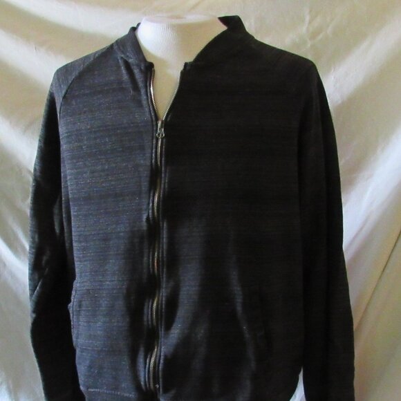 Knickerbocker Gray/Black Full Zip Sweater Fleece Interior Cotton/Poly Blend EUC - Picture 2 of 8